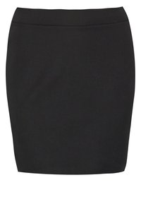 Svart blyertskjol med en slät och mjuk textur. Har hög midja och går ner till mitten av låret, designad för en figurnära silhuett.