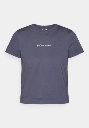 Tricou din bumbac bleumarin, cu mâneci scurte, decolteu rotund și text alb „BJÖRN BORG” pe față. Design simplu și casual.