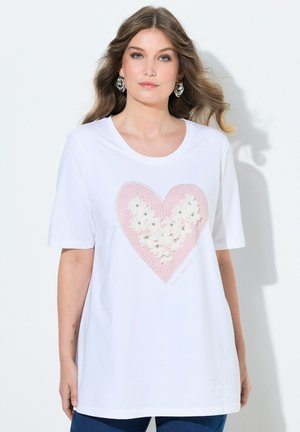 A-LINIE HERZ MIT 3D-BLÜTEN UND GLITZER HALBARM - T-shirt print - snow white