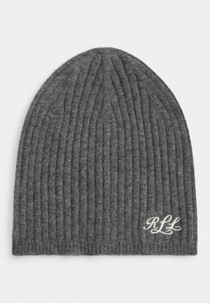 EMBROIDERED LOGO RIBBED CASHMERE BEANIE - Berretto - grey onyx