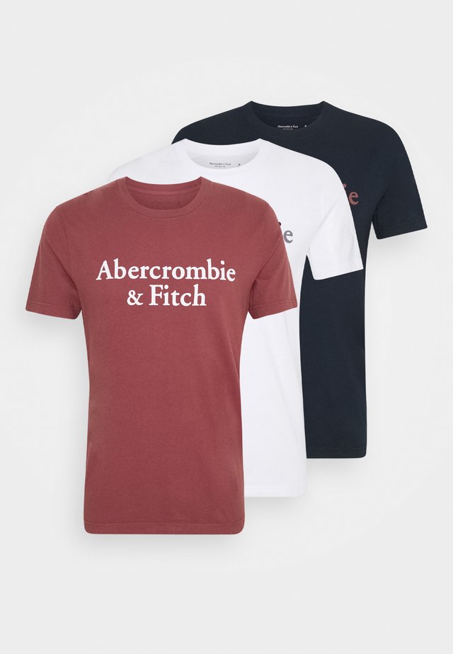 3 PACK - T-shirt z nadrukiem - white/navy/red