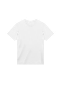 White short-sleeve t-shirt made of cotton, featuring a crew neck and a simple design with no patterns or logos. Smooth texture.