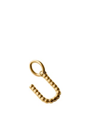 Colgante de eslabón de cadena con tono dorado y textura de cuentas, unido a un lazo ovalado y liso, aislado sobre fondo blanco.