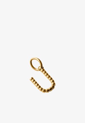 Colgante de eslabón de cadena con tono dorado y textura de cuentas, unido a un lazo ovalado y liso, aislado sobre fondo blanco.