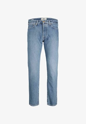 Jasnoniebieskie dżinsy o prostym kroju nogawki, styl pięciu kieszeni i zapięcie na górny guzik. Charakteryzują się wyblakłą teksturą i klasycznym krojem.