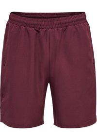 Bordeaux sportshorts van gladde stof. Voorzien van een elastische tailleband, zijzakken en subtiele zijpaneelontwerpen.