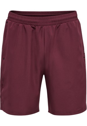 Bordeaux sportshorts van gladde stof. Voorzien van een elastische tailleband, zijzakken en subtiele zijpaneelontwerpen.
