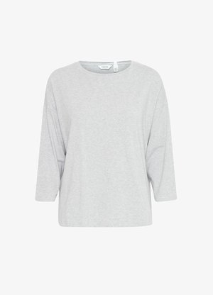 Ljusgrå oversized T-shirt i mjuk bomull, med rund halsringning och trekvartslånga ärmar, med en slät yta.