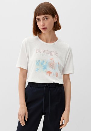 s.Oliver MIT ARTWORK - T-shirt imprimé - ecru