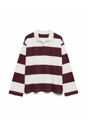 Polo de manga larga en rayas burdeos y blancas, con cuello, tapeta de botones y un ajuste relajado. Material de algodón suave.