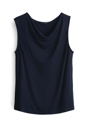 Marineblaue ärmellose Bluse mit einem drapierten Ausschnitt, weicher Textur, lockerer Passform und glattem Finish. Aus einem leichten, dehnbaren Material erhältlich.