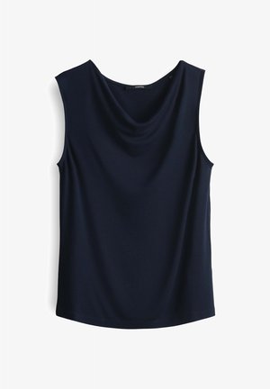 Marineblaue ärmellose Bluse mit einem drapierten Ausschnitt, weicher Textur, lockerer Passform und glattem Finish. Aus einem leichten, dehnbaren Material erhältlich.