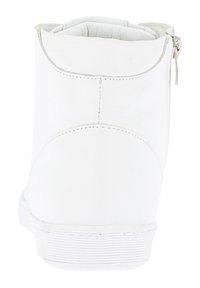 Weißer Knöchelstiefel mit glattem Lederfinish, runder Zehenpartie, gepolsterter Ferse und seitlichem Reißverschluss. Enthält eine strukturierte Gummisohle für besseren Halt.