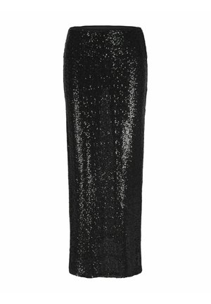 Jupe crayon en sequins noirs avec une silhouette ajustée. Doublure intérieure lisse et design taille haute. Les sequins réfléchissants créent un effet scintillant.