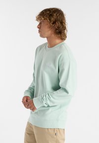 Mintgrön sweatshirt med långa ärmar, rund halsringning, ribbade cuffs och en liten broderad logotyp på bröstet. Tillverkad av bomullsblandning.