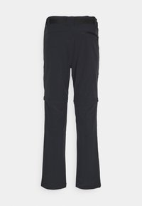 Pantalon d'extérieur noir avec coupe droite, ourlets ajustables et une poche zippée à l'arrière pour le rangement.