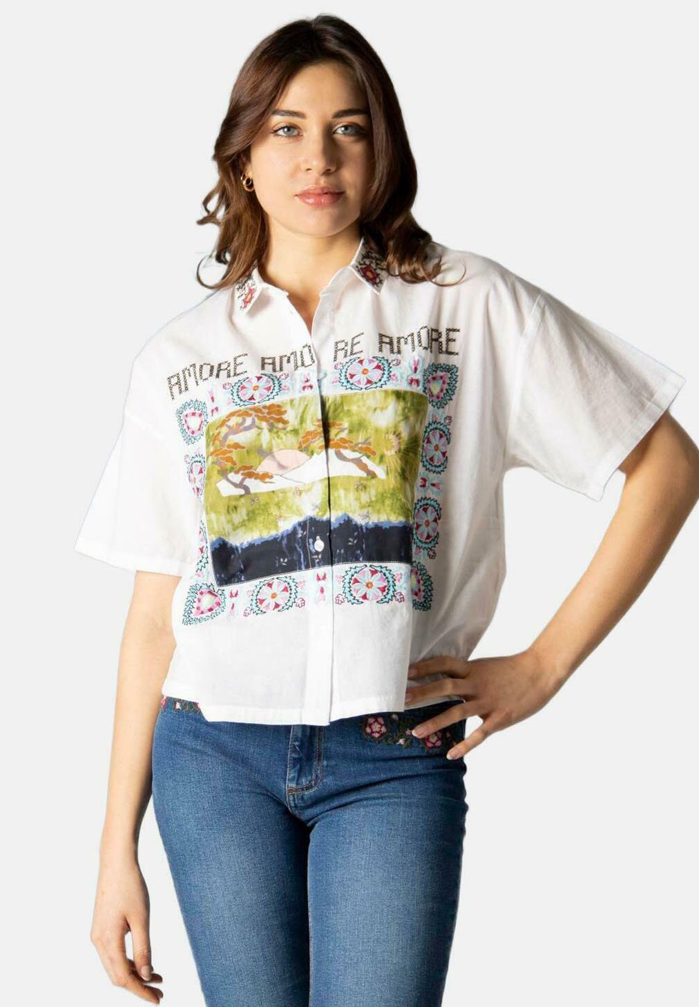 Blusa DESIGUAL Manga Corta Estilo Japonés 20SWBW297025