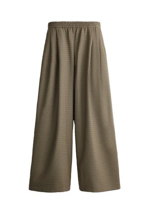 OYSHO, HOUNDSTOOTH WIDE-LEG TROUSERS - Pantalon classique - brown melange
