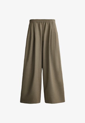 OYSHO, HOUNDSTOOTH WIDE-LEG TROUSERS - Pantalon classique - brown melange