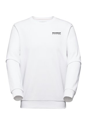 Witte longsleeve crewneck sweatshirt met het "Mammut Since 1862" logo in zwart gedrukt op de bovenste linkerborst.