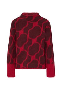 Rood en donderood gebreid sweater met een boxy pasvorm, hoge kraag en lange mouwen. Gemaakt van een zachte, gestructureerde stof.