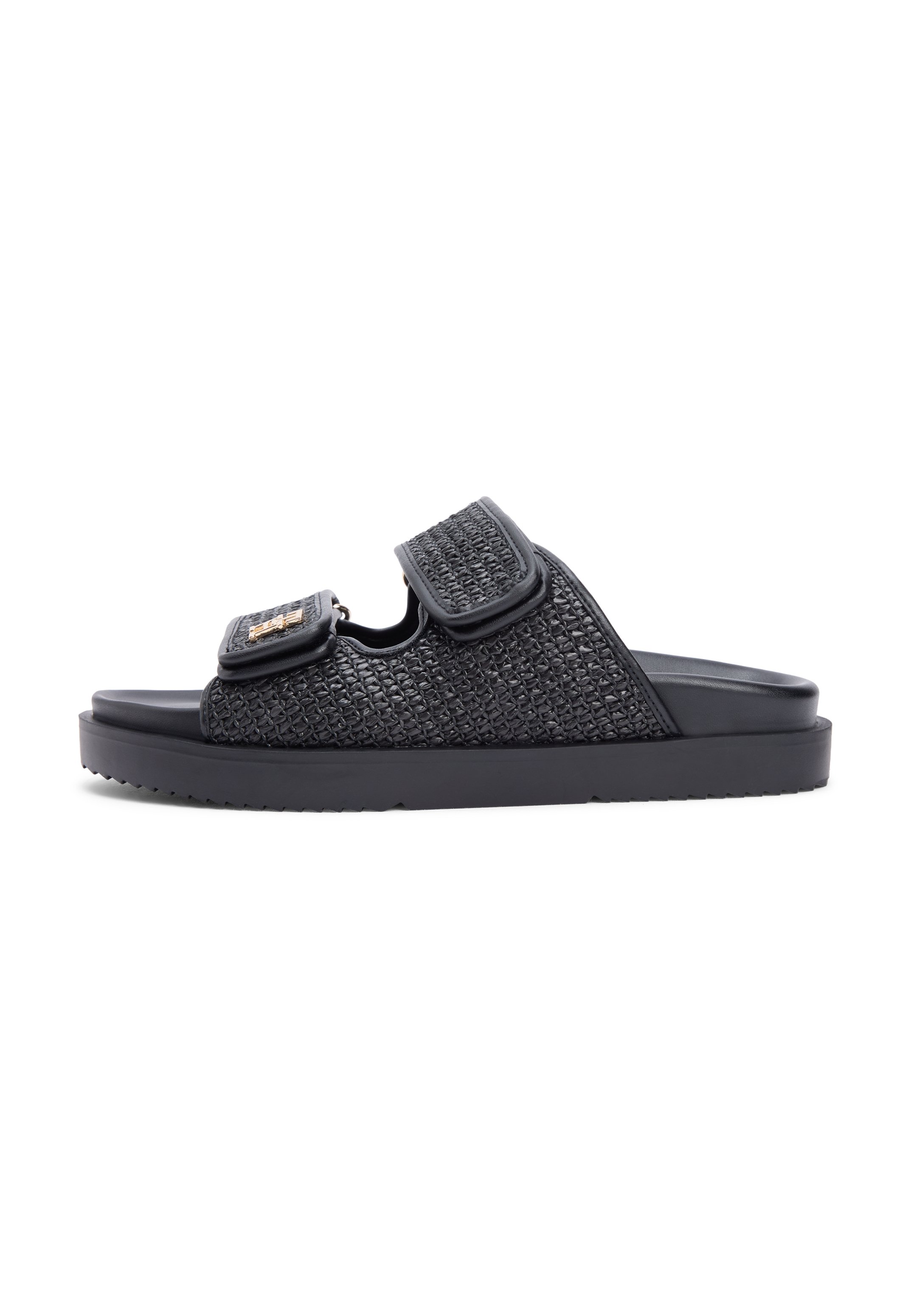 Tommy Hilfiger RAFFIA TH MONOGRAM DOUBLE STRAP SANDALS - Páskové sandály - black
