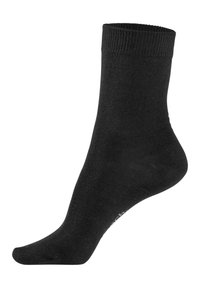 Black ankle sock made of a soft textile material, featuring a ribbed cuff and smooth texture with a classic design.