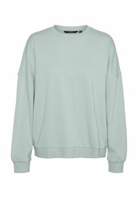 Lys grøn sweatshirt lavet af blødt stof, med rund halsudskæring, lange ærmer og en afslappet pasform med ribbede manchetter og nederste kant.