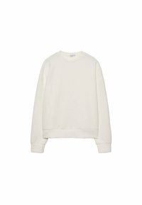 Sweatshirt di cotone off-white, con scollatura rotonda, spalle drop e polsini a coste, dal fit rilassato. Texture liscia, design minimal.