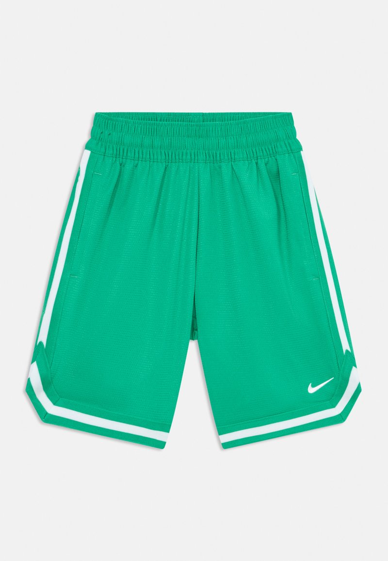 Roheline sportlik lühikesed püksid kerge kangaga, millel on valged külgtriibud ja Nike logo. Mugavuseks elastne vöökoht.