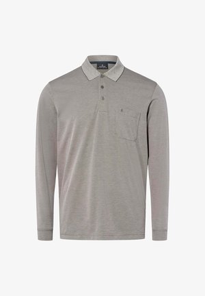 Langärmeliges Poloshirt in Hellgrau mit einem Kragen, einer Dreiknopfleiste und einer Brusttasche mit kleinem Logodetail.