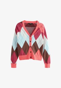 Unselected, bright pink argyle check