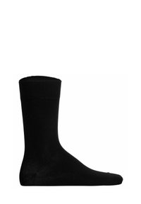 Schwarze Baumwollsocke mit geripptem Bündchen, mittellanges Design, glatte Textur und nahtlose Zehenpartie. Klassischer Stil, geeignet für verschiedene Schuhwerk.