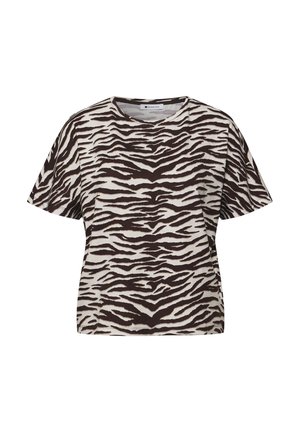 T-shirt à manches courtes avec col rond, motif rayures zèbre noires et blanches, confectionné en tissu doux adapté à un usage décontracté.