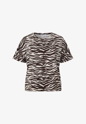 T-shirt à manches courtes avec col rond, motif rayures zèbre noires et blanches, confectionné en tissu doux adapté à un usage décontracté.