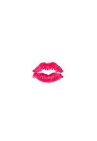 Heldere roze lippenstiftafdruk op een witte achtergrond, met een volle, glanzende afwerking en een soepele textuur, en gedefinieerde lipcontouren.