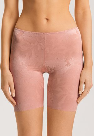 Lichtroze bloemenkant shorts met een soepele textuur, met een lengte tot halverwege de dij en een elastische tailleband. Geen zichtbare naden of accenten.