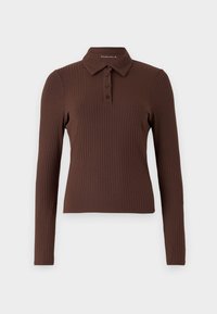 Long-Sleeve Wide Rib Polo Top - Polo shirt - chicory coffee