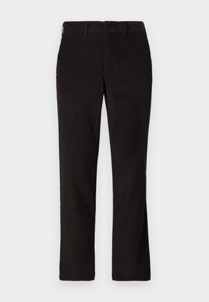 Zwarte corduroybroek met een recht model, voorzien van een knoopsluiting en twee voorkruiszakken. Zachte stof met een subtiele ribbelstructuur.