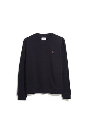 Felpa nera in cotone con scollo rotondo, polsini e orlo ribattuti, caratterizzata da un piccolo logo ricamato in oro sul lato sinistro del petto.