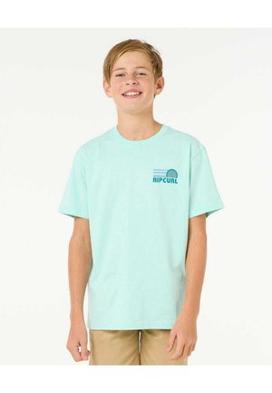 T-shirt in cotone verde menta con maniche corte e colletto rotondo. Presenta un piccolo logo stampato "RIPCURL" sul lato sinistro del petto.