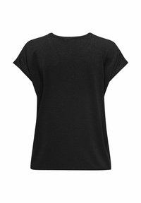 T-shirt nera a maniche corte con colletto rotondo, caratterizzata da una texture morbida e un motivo delicato a puntini. Fit regolare con spacchi laterali.