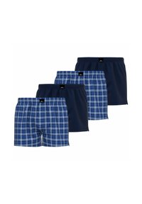 Set di boxer shorts composto da due paia nelle tonalità navy e due paia a quadri blu, tutti con elastico in vita e etichette in contrasto.