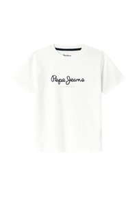Bílé bavlněné tričko s logem „Pepe Jeans London“ v černém písmu a minimalistickým designem. Krátké rukávy a klasický kulatý výstřih.