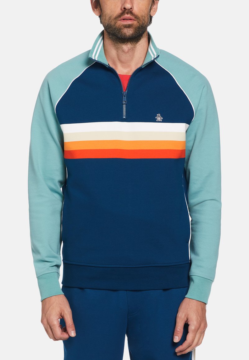 Original Penguin QUARTER ZIP COLOUR BLOCK - Sweatshirt - poseidon blue ...