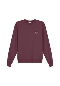 Felpa bordeaux con scollo a girocollo, maniche lunghe e polsini a costine. Presenta un piccolo logo bianco sull'area sinistra del petto.