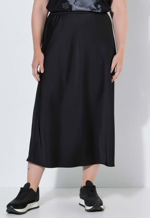 MIAMODA MAXI-SATINROCK, A-LINIE, ELASTIKBUND - A-Linien-Rock - black