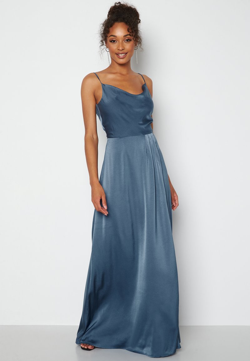 Bubbleroom WATERFALL HIGH SLIT SATIN GOWN - Abiti per occasioni speciali - dark blue
