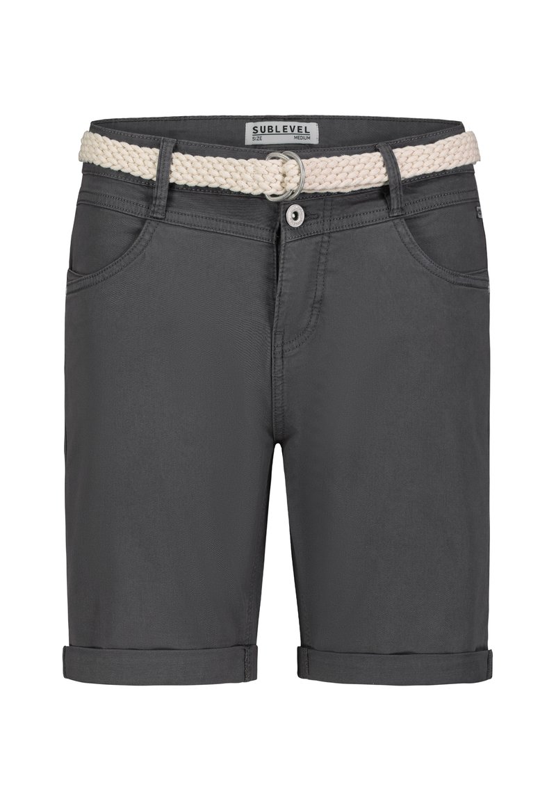 Sublevel FEINE BERMUDA MIT FLECHTGÜRTEL - Denim shorts - dunkelgrau