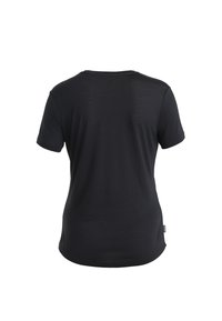 Black short-sleeve t-shirt with a round neckline, soft texture, and a slightly curved hem. No visible patterns or accents.